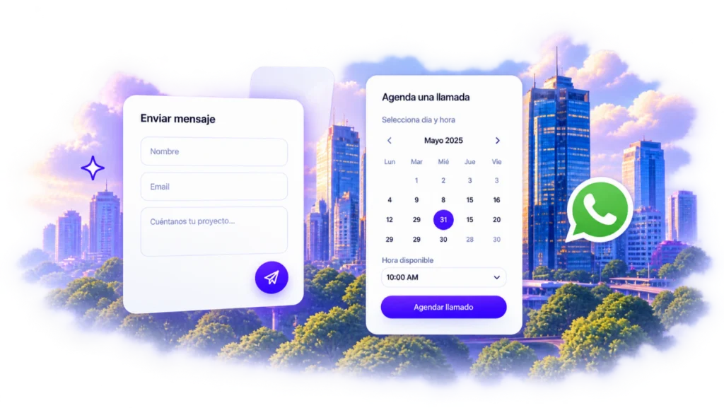 Formulario de contacto y agenda de llamadas de Fugazli para soluciones digitales.